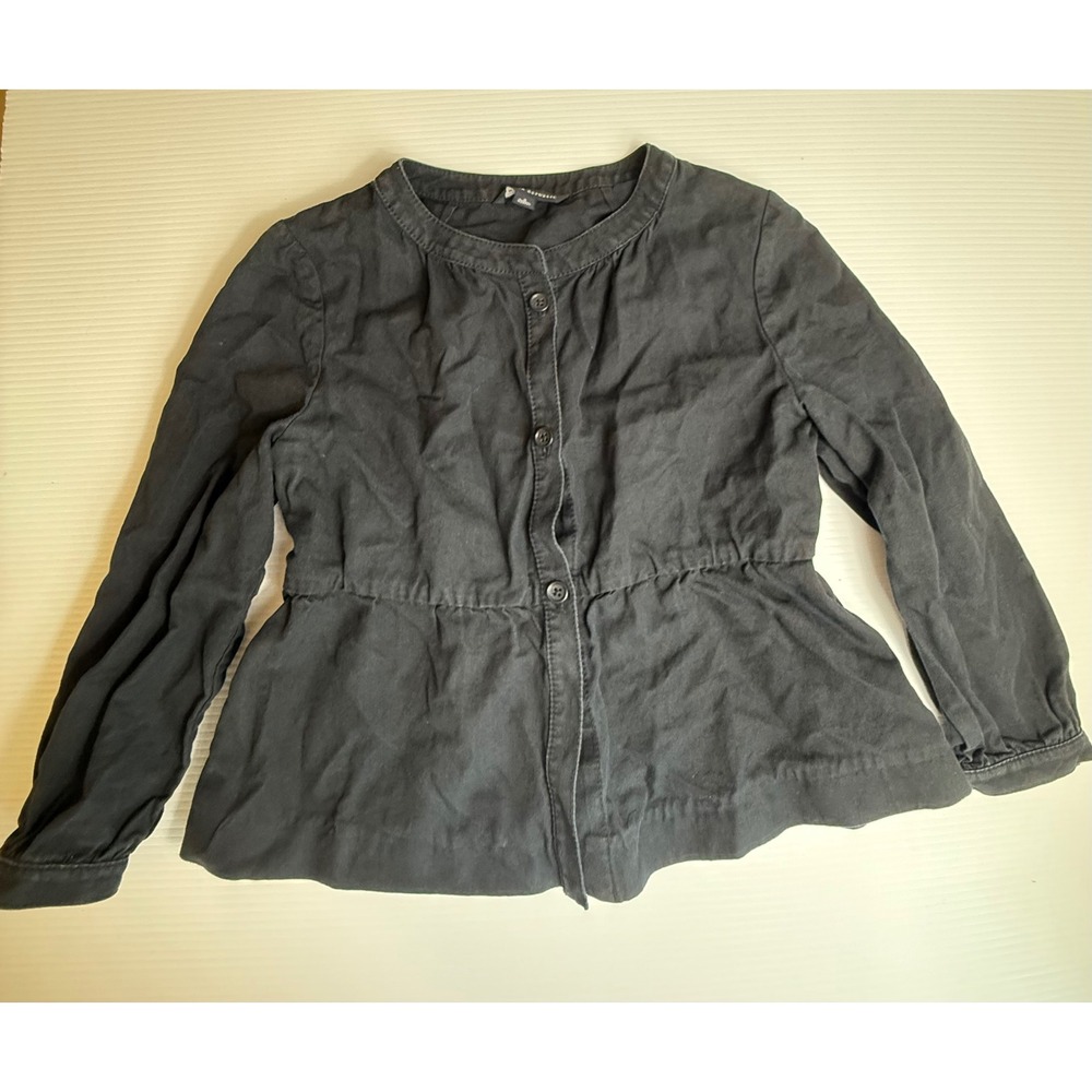 Banana Republic Womens Small Black Peplum Top linen Cotton Button Front